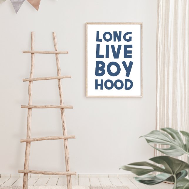 Poster Azul de madeira de menino vivo (long live boyhood, kid wall art, nursery wall art, kid art, long live boy hood print)