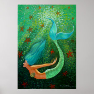 Poster azul de mergulho da arte da fantasia da