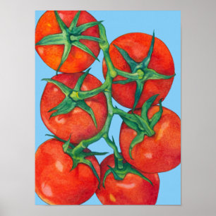 Poster azul de tomate vermelho