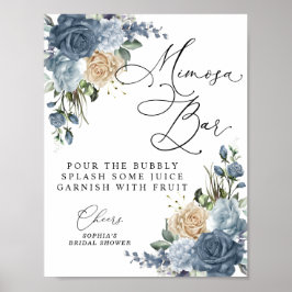 Poster Azul Desbotado e Champanhe Floral Brunch de Noiva 