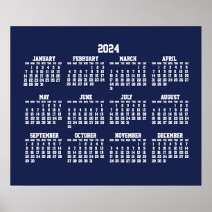 Poster Azul do Calendário Anual 2024