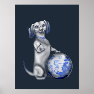Poster azul do Dachshund do salgueiro