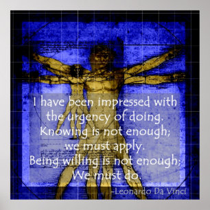 Poster Azul do Homem Vitruviano de Leonardo