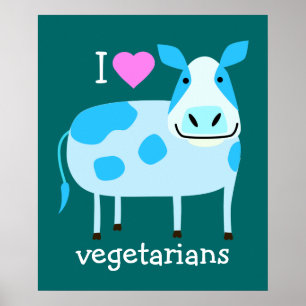 Poster azul do vegetariano da vaca
