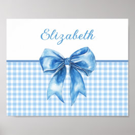 Poster Azul e Branco Preppy Xadrez e Laço