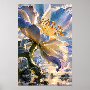 Poster Azul e Creme Gigante Flor Fantasia Paisagem Wal