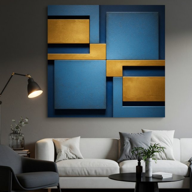 Poster Azul e Dourado Geométrico Abstrato Luxo (Criador carregado)