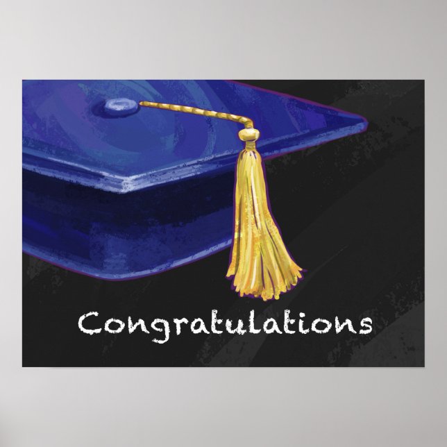 Pôster Azul e Preto de Parabéns (Frente)