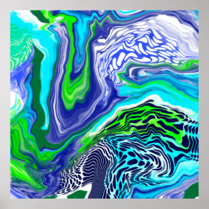 Poster Azul e Verde limão Marble Swirls