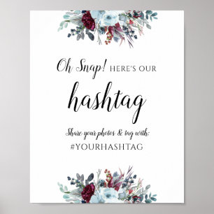 Poster Azul Elegante e Borgonha Floral para Hashtag