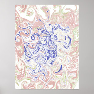 Poster Azul Elegante e Rodopio de Mármore Abstrato em Ros