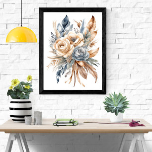 Poster Azul Empoeirado Bege Cores Neutras Floral Boho