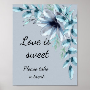 Poster Azul empoeirado floral amor é doce chá de noiva