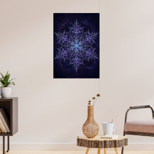 Poster Azul Escuro Geométrico Floco de Neve Mandala Abstr