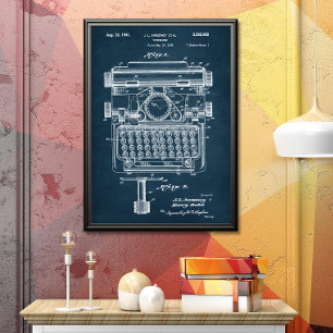 Poster Azul Escuro   Patente de máquina de escrever