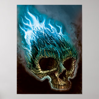 Pôster Azul Flame Skull