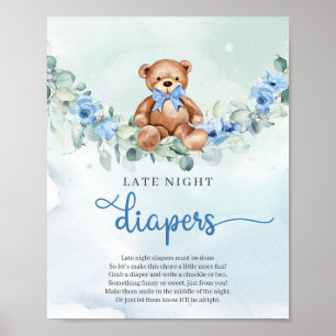Poster Azul-floral azul de urso Late Night game