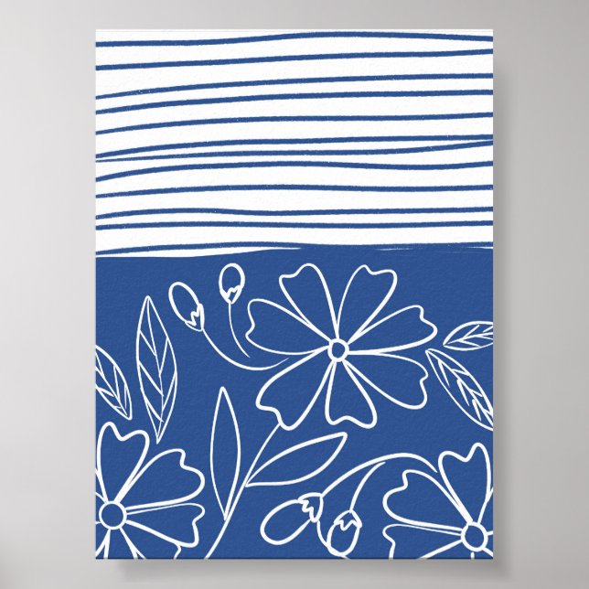 Poster Azul Floral e Strike - Moderno Boho Botânico (Frente)