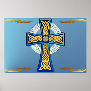 Poster azul grande da cruz celta