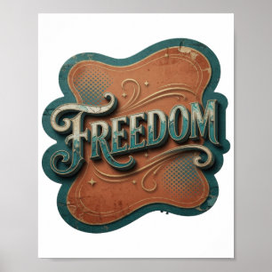 Poster Azul Intenso FREEDOM Design Moderno