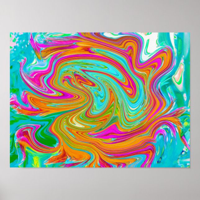 Poster Azul, Laranja e Rosa Quente Abstrato Retro Groovy (Frente)