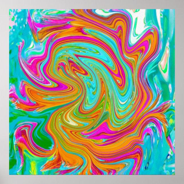 Poster Azul, Laranja e Rosa Quente Abstrato Retro Groovy (Frente)