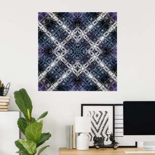 Poster Azul Luminoso e Treliça Geométrica Branca