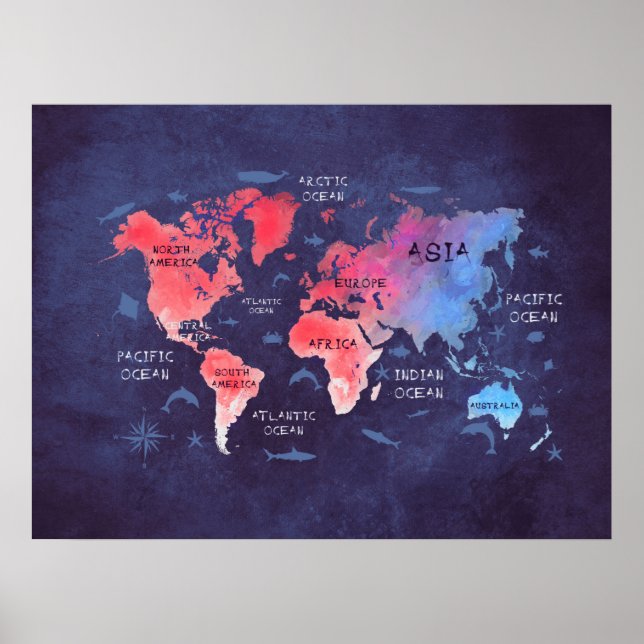 poster azul-mapa do mundo (Frente)