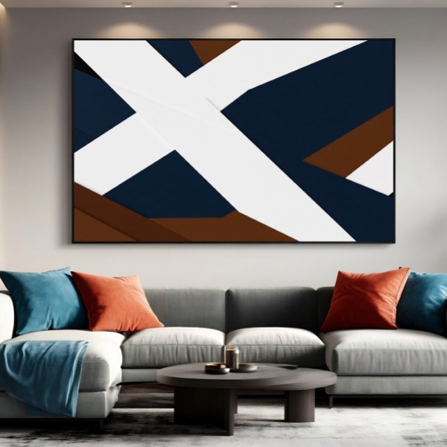 Poster Azul Marinho Branco Marrom Camadas Abstrato (Criador carregado)