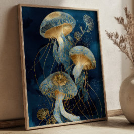 Poster Azul Marinho & Dourado Arte de Tinta Kintsugi de Á