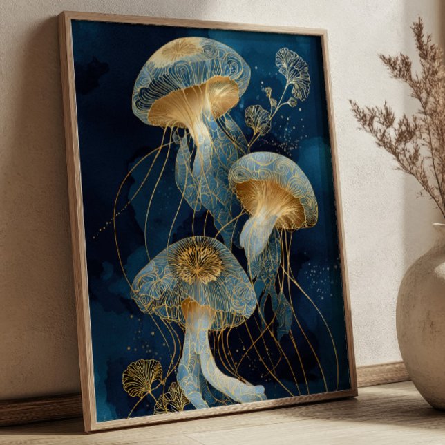 Poster Azul Marinho & Dourado Arte de Tinta Kintsugi de Á (Criador carregado)