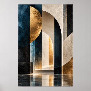 Poster Azul Marinho Dourado Geométrico Arquitetônico Abst