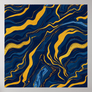 Poster Azul Marinho Dourado Mármore Abstrato Luxo Topográ