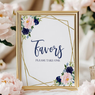 Poster Azul Marinho Dourado Sinal de Favor Floral Aquare