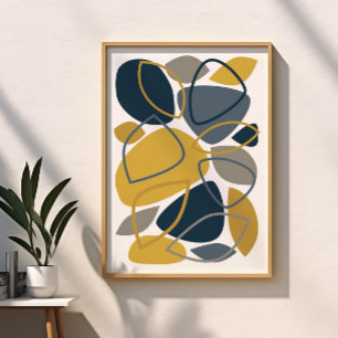 Poster Azul Marinho Mostarda Moderno Padrão Abstrato