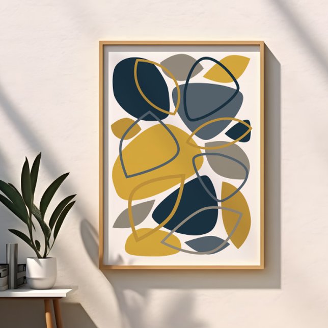 Poster Azul Marinho Mostarda Moderno Padrão Abstrato (Criador carregado)