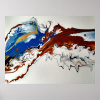 Azul Marrom Dourado Mármore Arte Abstrata Fluida