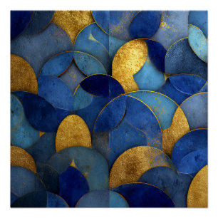 Pôster Azul Naval Dourado Metálico Círculos Geométricos A