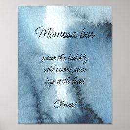 Poster Azul naval empoeirado bar Mimosa em aquarela