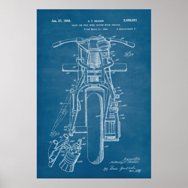Poster Azul | Patente de motociclos (Frente)