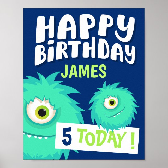 Poster Azul Pequeno Monstro Bonito (Frente)