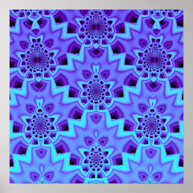 Poster Azul Pervinca Mandala Padrão Geométrico Fractal (Frente)