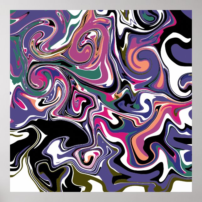 Poster Azul, Preto, Coral, Cabelos Brancos Marble Like Ar (Frente)