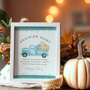 Poster Azul Pumpkin Truck Modern Fall Chá de fraldas Jogo