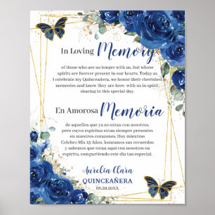 Poster Azul Real Floral Quinceanera 16 Em Memória Amorosa
