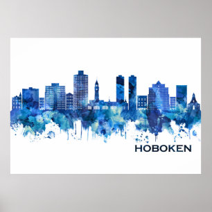 Poster Azul Skyline Hoboken New Jersey