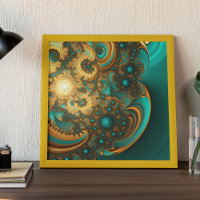 Azul-turquesa Dourado Fractal Moderno