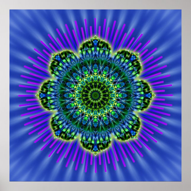 Pôster Azul verde Mandala | flor real (Frente)