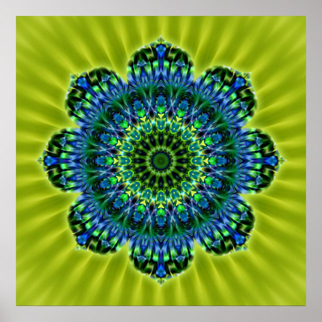 Pôster Azul verde Mandala | Flor verde-claro (Frente)