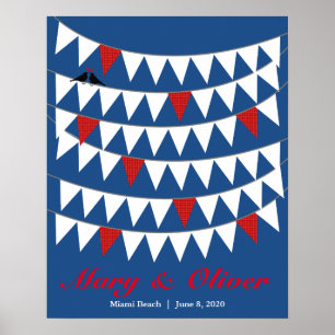 Poster azul vermelho Bunting do livro de hóspedes